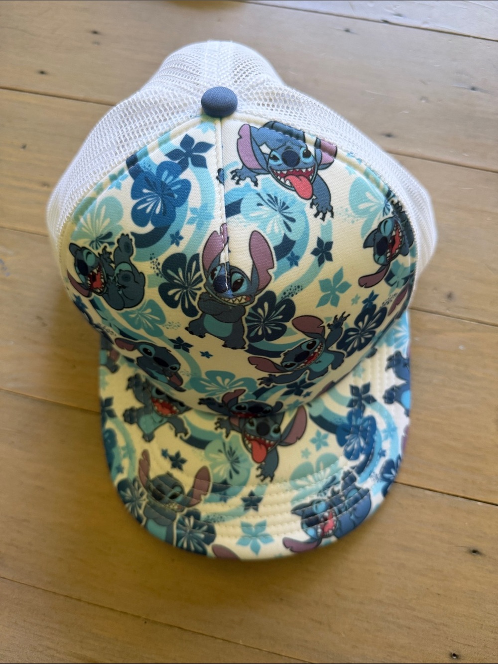 Disney White and Blue Lilo & Stitch Floral Mesh Cap